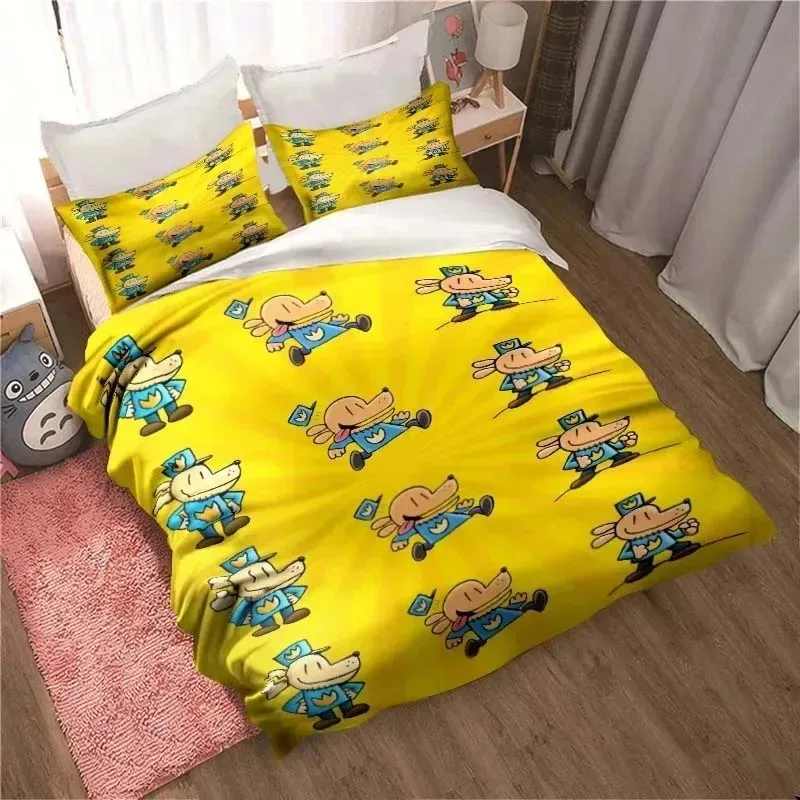 3D Cartoon Dog Man Duvet Cover Pillowcase Bedding Set Dav Pilkey Adult Boys Girls Bedroom Decoration Single Double Size