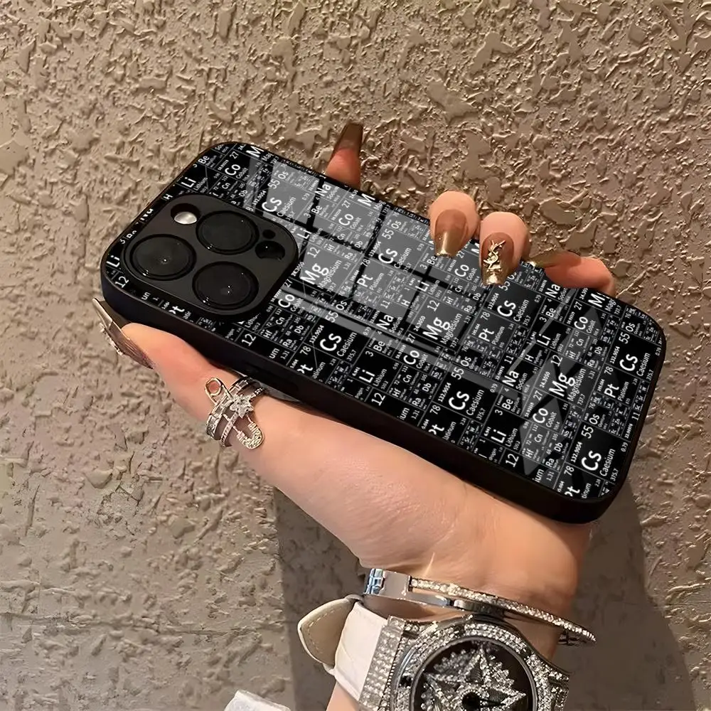 

Химический периодический чехол для телефона IPhone 15 Pro Max 14 Pro 12 11 13 Mini X XR XS 8 7 Plus SE, задняя крышка из закаленного стекла