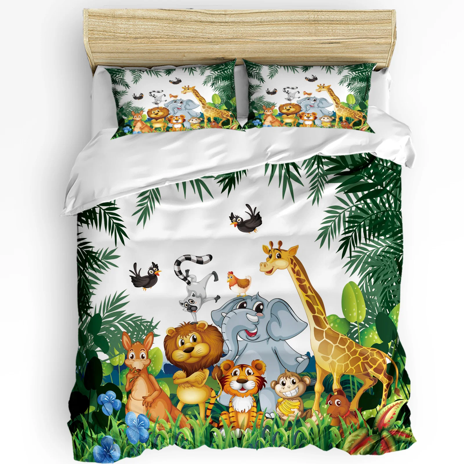 

Tropical Jungle Cartoon Animal Giraffe Lion Elephant Duvet Cover Pillow Case Bedding Set Quilt Cover Double Bed Home Textile