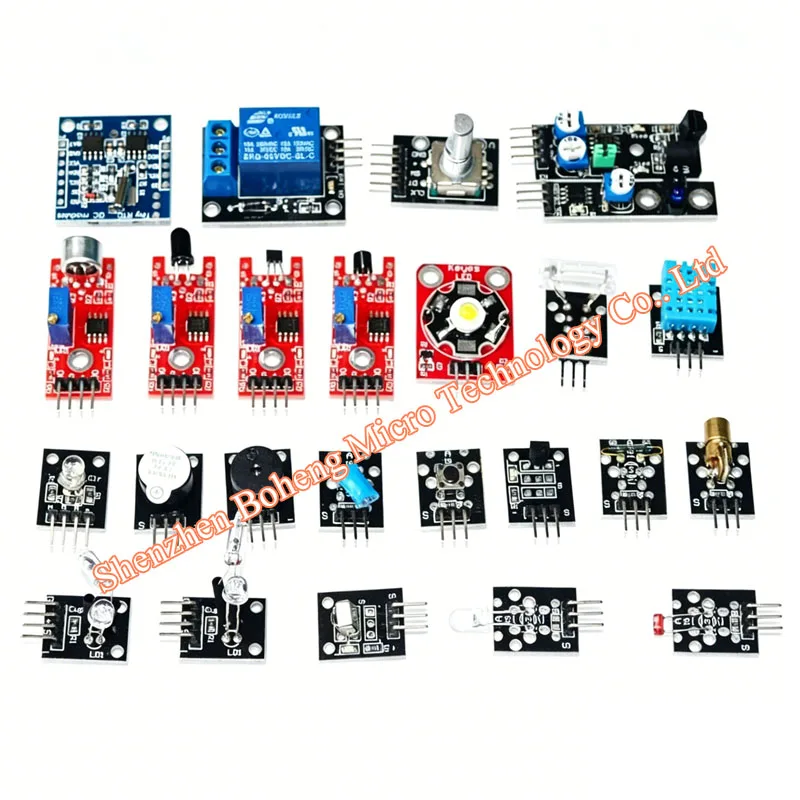 24 in 1 Sensor Kit 24 Entry-Level Sensor Module Set (Temp/Humidity/Ultrasonic/IR/Light) DIY Electronics Starter Kit for Arduino