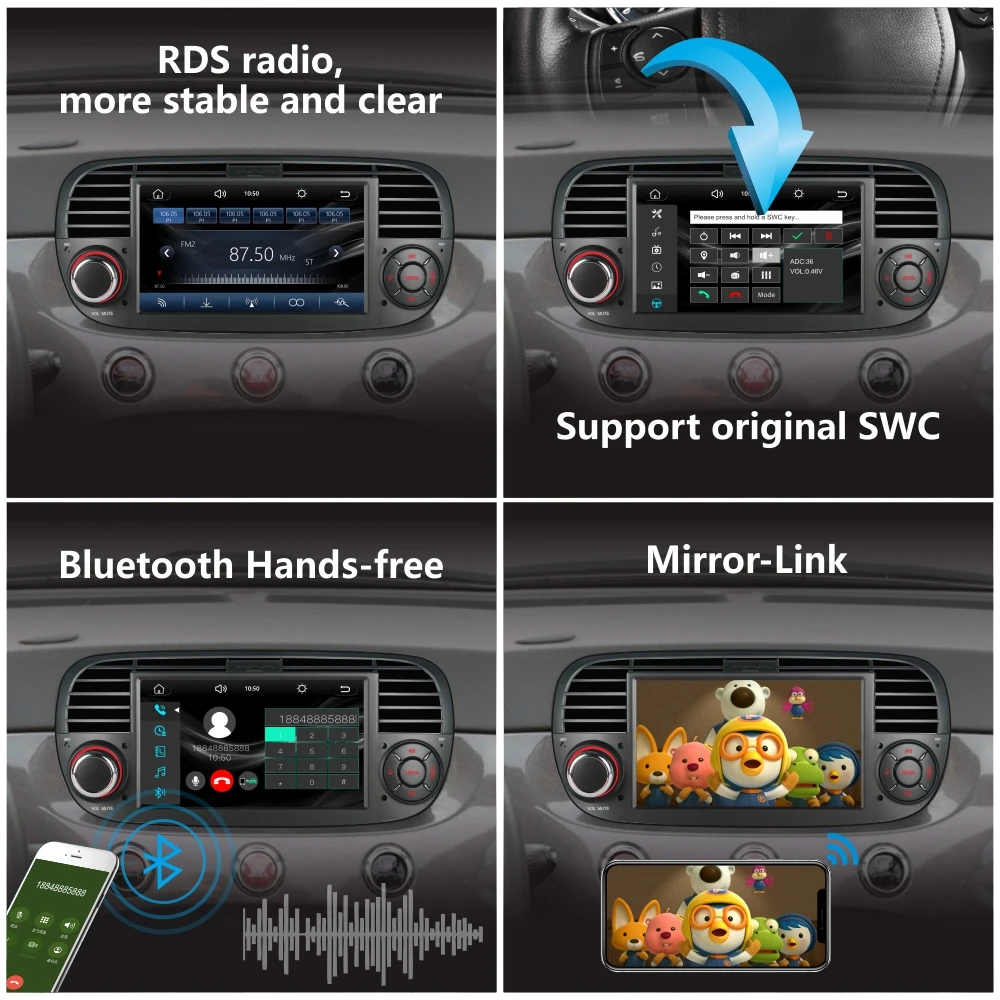 Car Radio with Wireless Carplay Android Auto for Fiat 500 2007-2015 with 7\