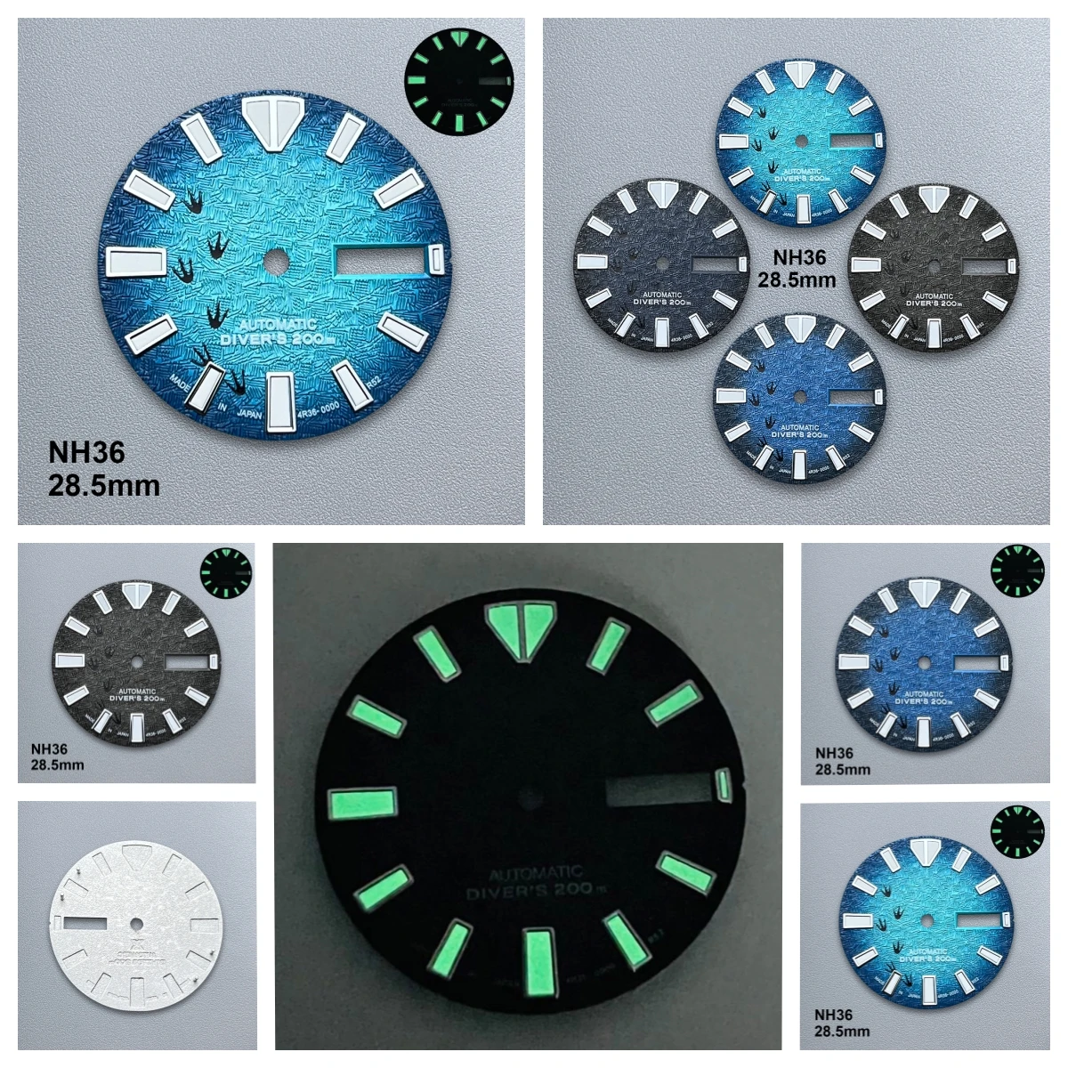 

28.5mm S Logo 3D Footprint Dial Suitable For NH36/4R36 Movement Green Luminous Dual Calendar Watches Modified Accessories
