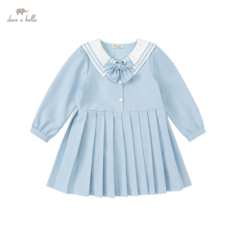 DK3222325 Dave Bella Autumn Girl\'s 5Y-13Y Fashion Solid  Draped Boutique Dress Children Sweet Dress Kids Infant Lolita Clothes