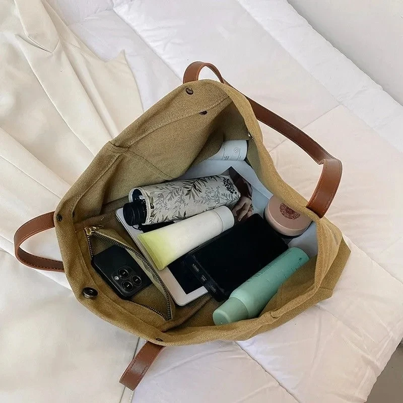 2023 Women Canvas Shoulder Bag Letter Printing Ladies Casual Handbag Tote Bag Large Capacity Cotton Reusable Shopping Beach Bag