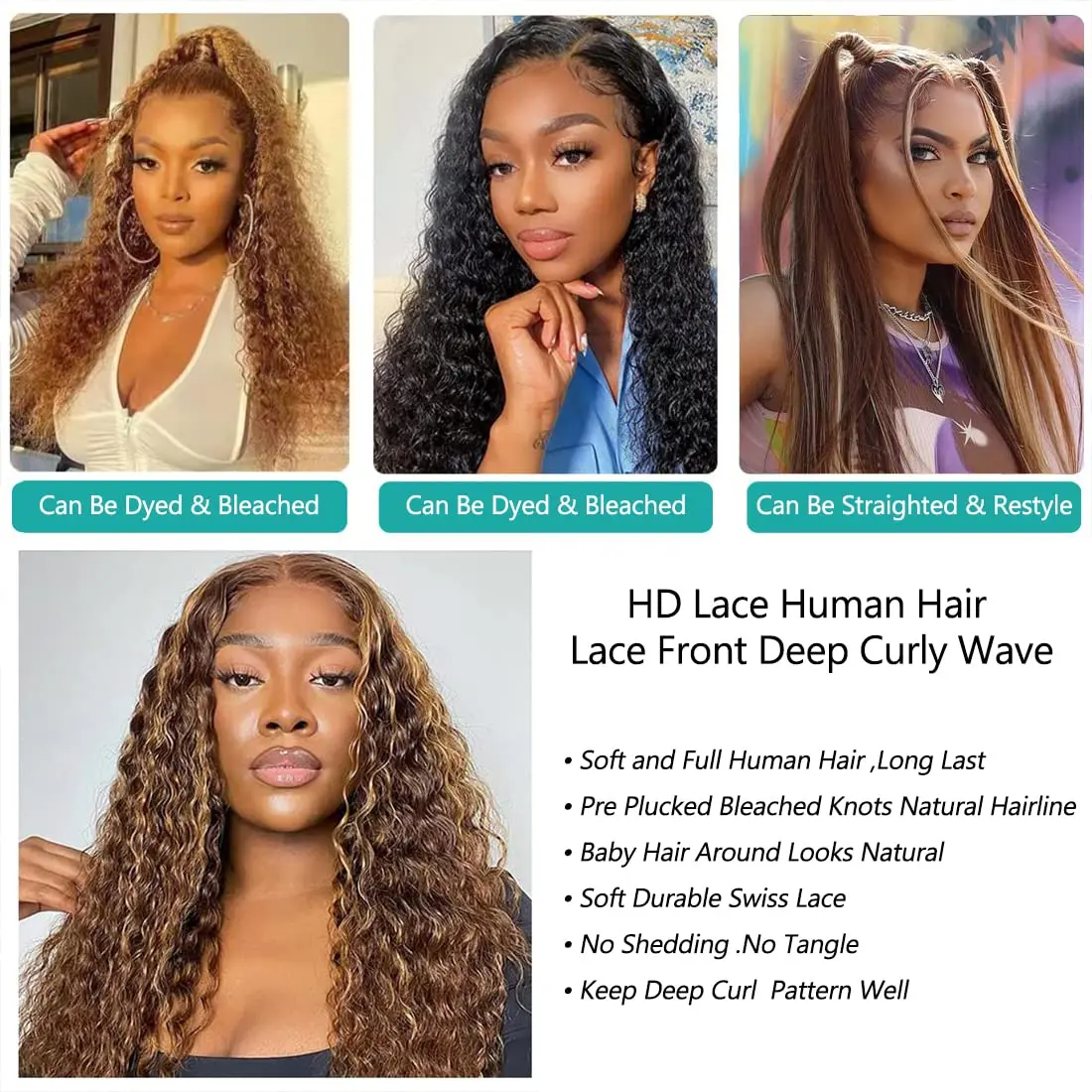 Highlight Ombre Curly 4x4 Glueless Wig Human Hair Honey Blond Pre Plucked Hairline Bleached Knots 4/27 Deep Wave Lace Closure