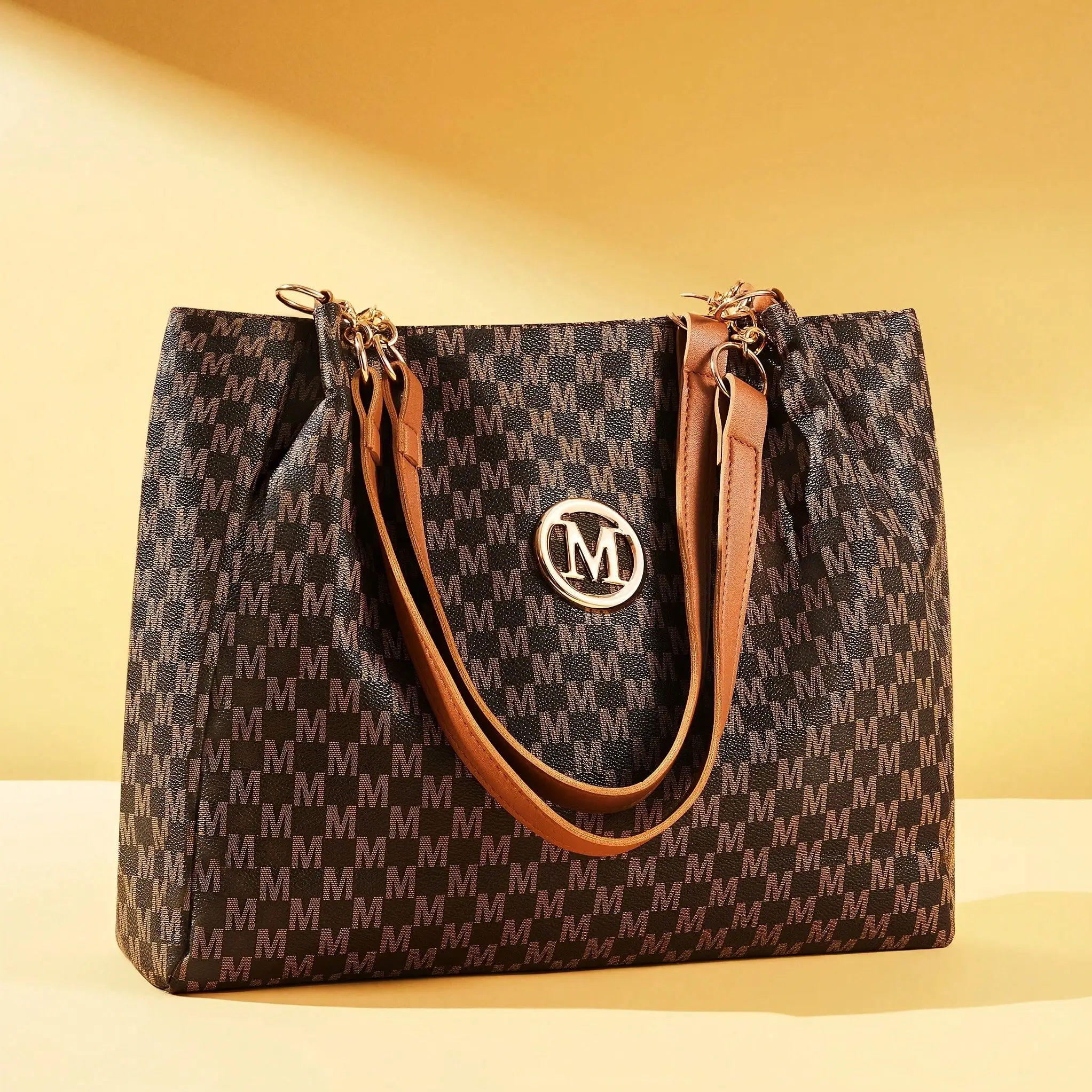 

Women's PU Retro M Print Character, M Retro Hardware Accessories, Large Capacity Spring Summer Travel Vacation Zipper Closure Shoulder Bag, Crossbody Bag, Handbag, Tote Bag, Mother's Day Gift