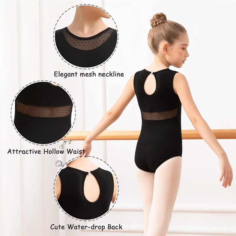 Body da danza classica con motivo a pois in rete da 1 pezzo per canotte da ginnastica per adulti e ragazze con fodera morbida a maniche lunghe Dancewear