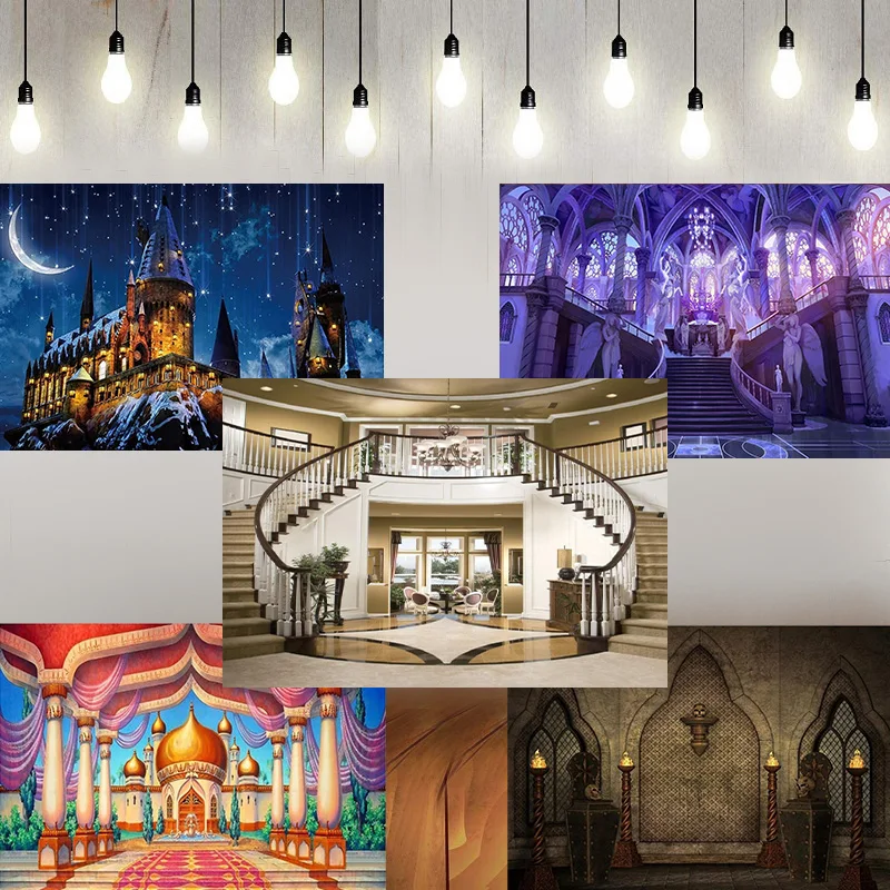 King's Castle Gorgeous Palace Chandelier Indoor Background Photography Backdrops Banner Poster Decoration Happy Birthday Party