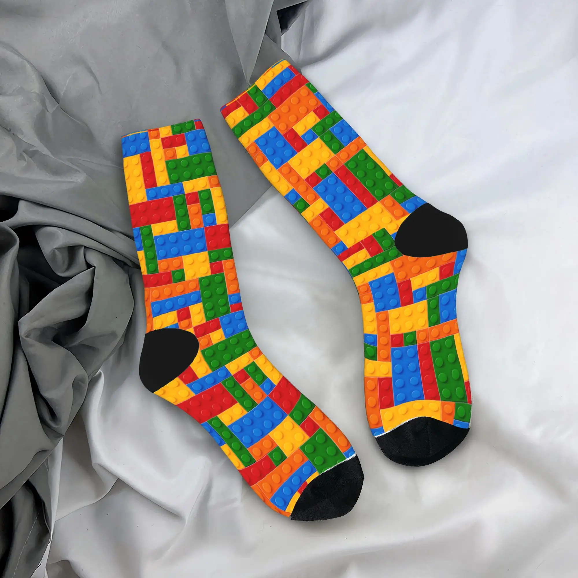 Standard Primary Color Building Blocks Pattern Socks Autumn Stockings Harajuku Couple Quality Socks Design Skateboard Anti Socks