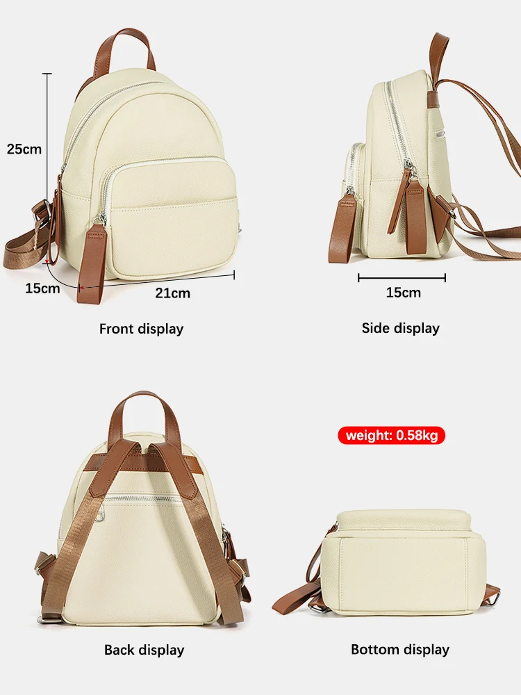 Zency Genuine Leather Women\'s Small Backpack High Quality Girls School Bag Travel Shoulder Bag Satchel Rucksack Large Capacity