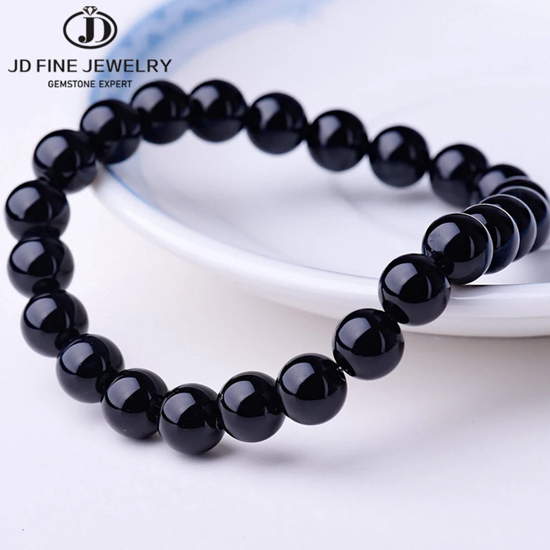 JD Natural Black Obsidian Stone Bracelet Women Men Promote Blood Circulation Relax Anxiety Weight Loss Strand Beaded Bracelets