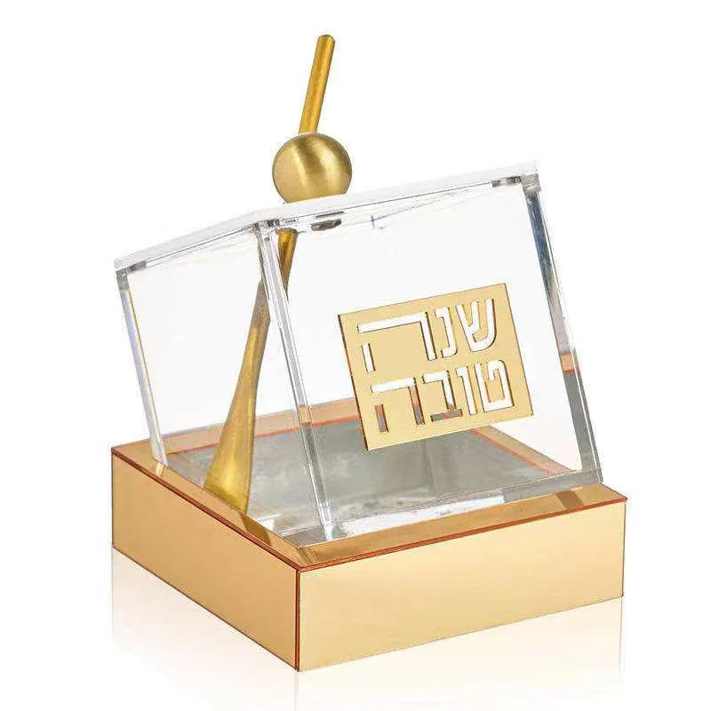 Judaica Acrylic Honey Dish Jar with Honey Dipper Shana Tova Hebrew Table Decor Honey Container with Base for Rosh Hashanah Gift image 4