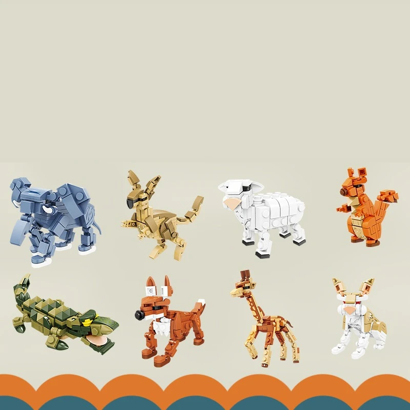 Série animale modèle girafe lion assemblage éducatif pour enfants blocs de construction de petites particules jouets