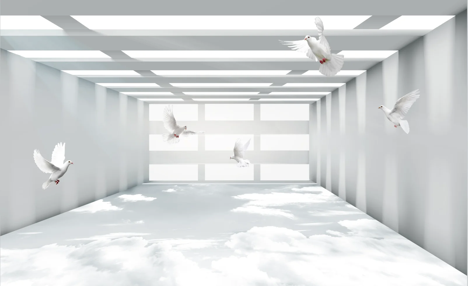 Customized Size Wallpaper Geometric Space Blue Sky White Cloud 3D TV Background Wall Living Room Bedroom Decoration Wallpaper