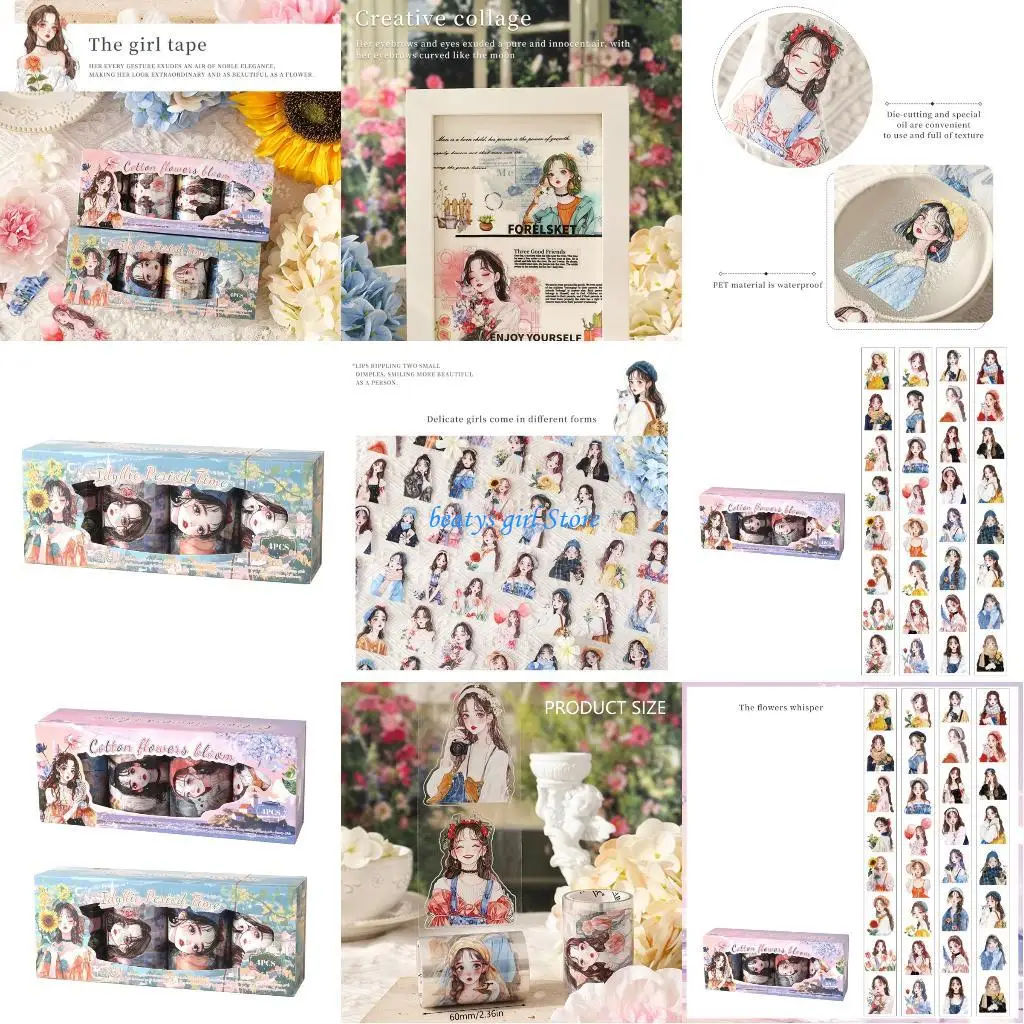 

C7AB 4Pcs Recyclable Journaling Recordings No Scissor Required Decorative Sticker Rolls