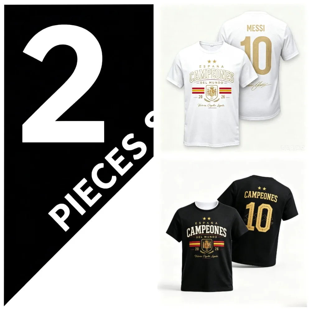 Men Women Espana  Champion  Tee Golden Spain Crest  10 Number Print Polyester Short Sleeve Soccer Fan T-Shirt 3 Colors Available