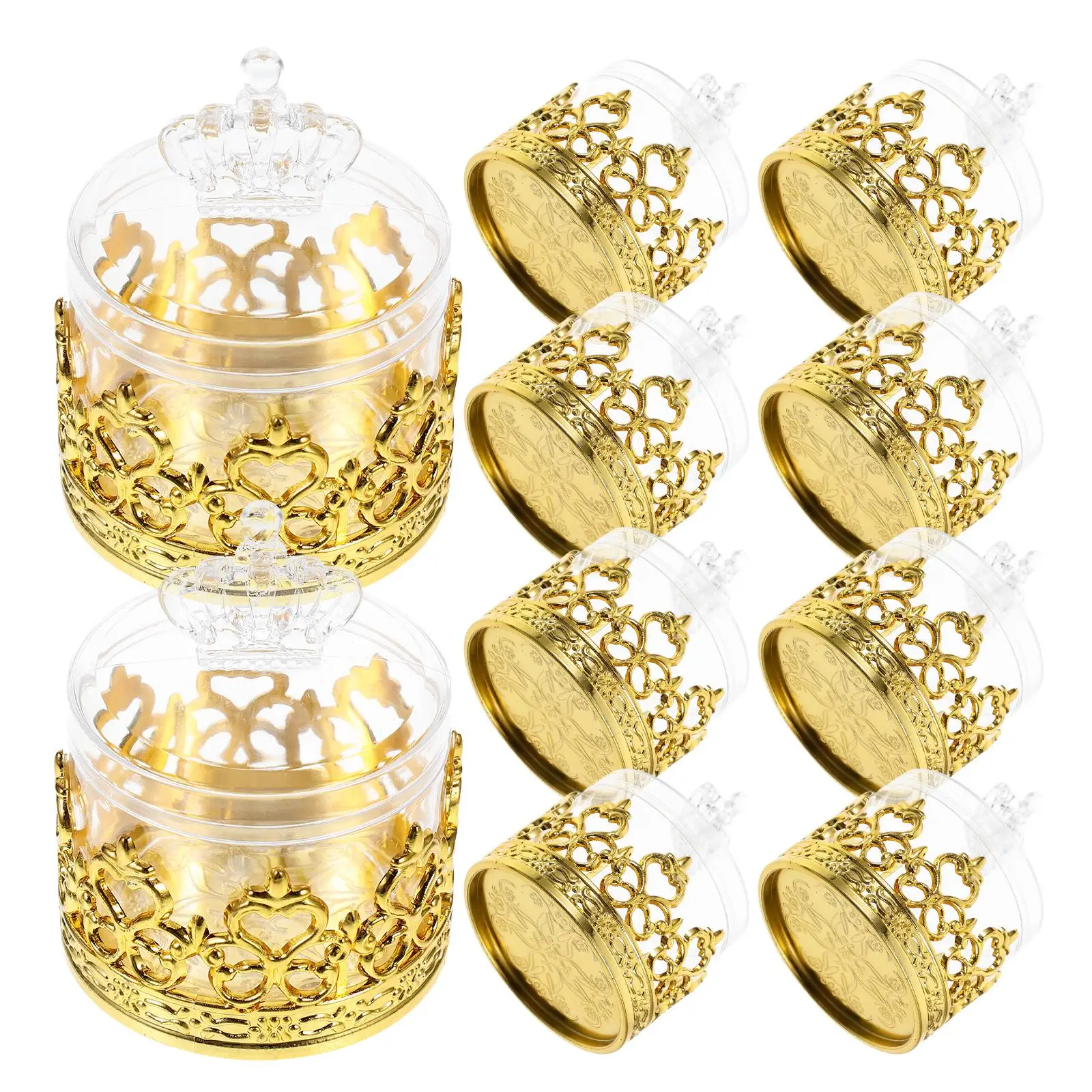 12 قطعة من صناديق التاج الشفافة C y تصميم أوروبي أنيق ديكور ذهبي مواد آمنة لحفلات الزفاف بلاستيك صغير #3