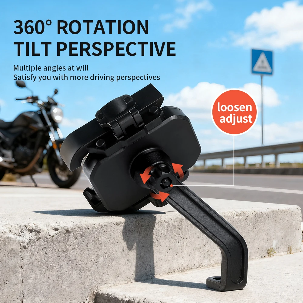 Mirror-Specific Shock-Absorbing Motorcycle Phone Mount for Outdoor Navigation 3