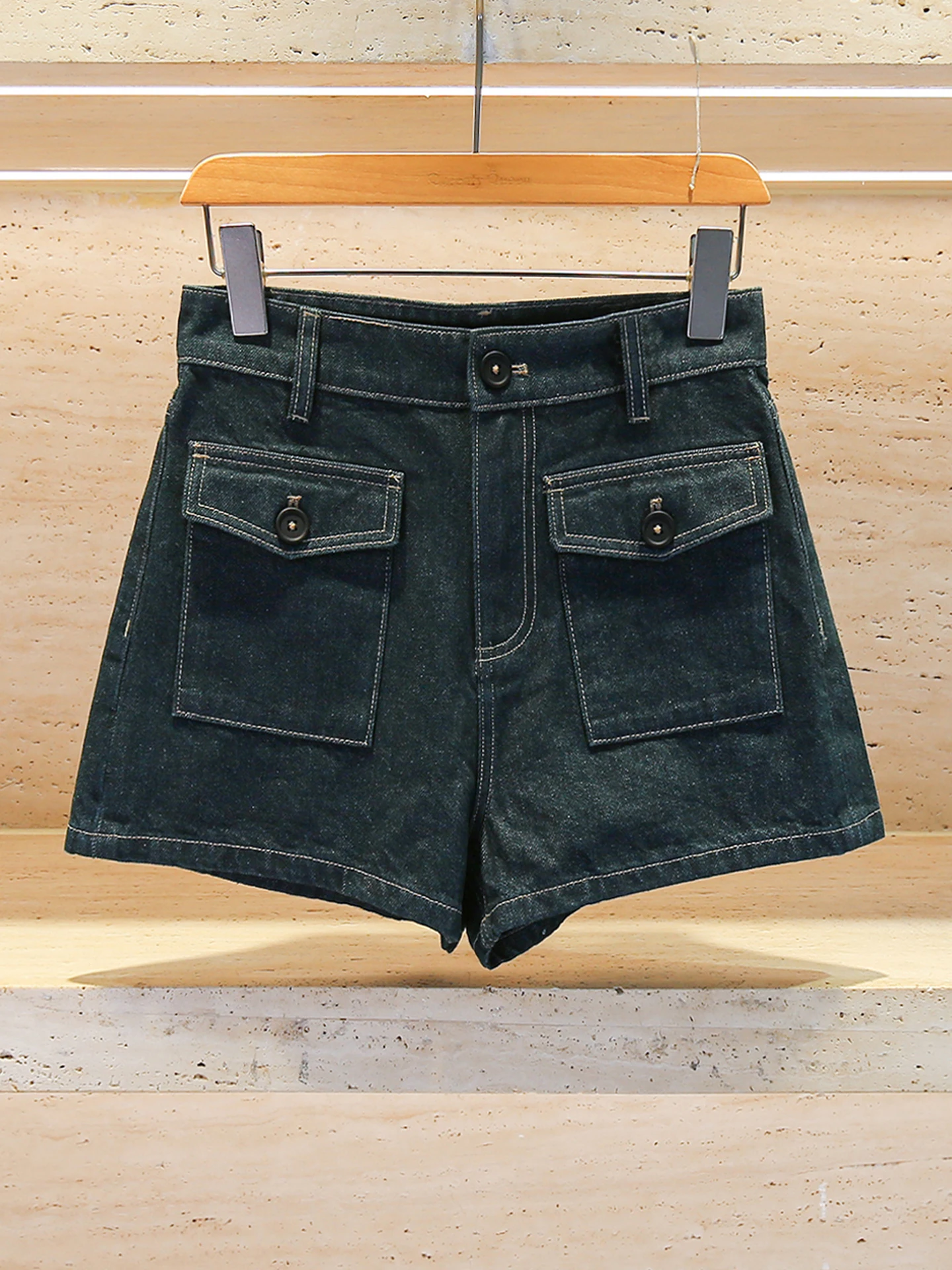 شورت جينز صيفي عالي الخصر ضيق للنساء، شورت أنيق عصري عالي الخصر باللون الأزرق، مقاسات للبالغين 25-29 #2