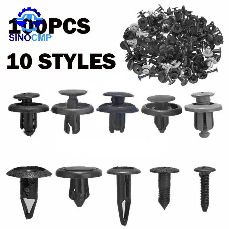 

100pcs 10 Kinds Trunk Screw Rivets Set Car Bumper Fender Fits Auto Plastic Fastener Clips