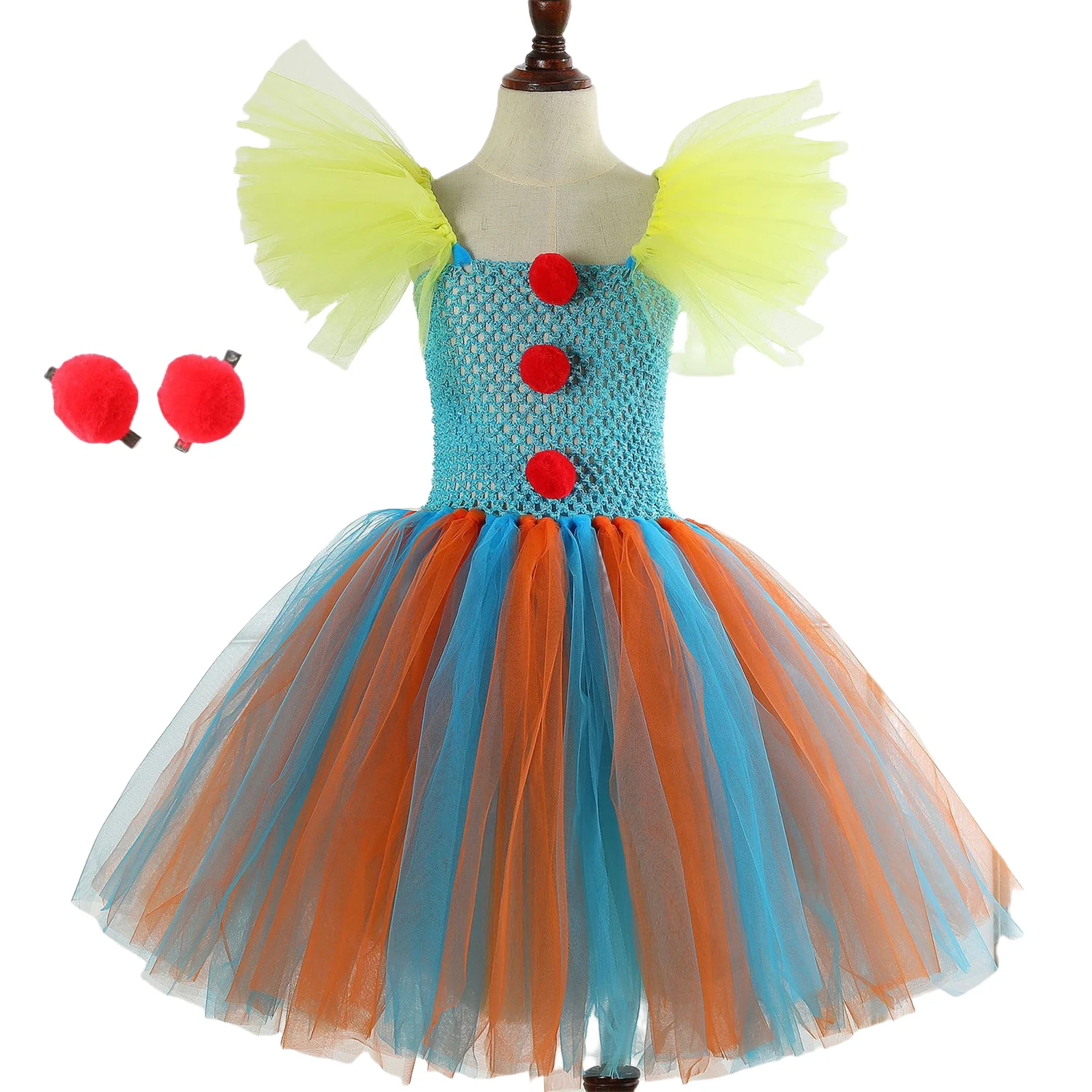 Toddler Baby Girl Colorful Clown Dress Kids Girls Clown Tulle Skirt Princess Sleeveless Birthday Tutu Party Dress for Party
