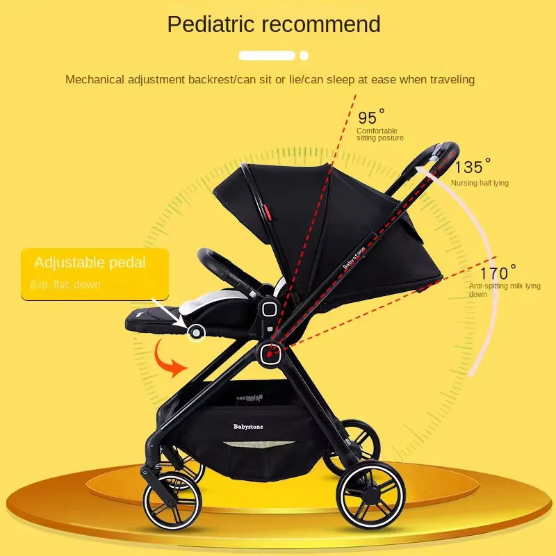 Baby Stroller High Landscape Lightweight Foldable Newborn Two-way Swivel Seat Four Wheels Shock Absorption Travel Stroller