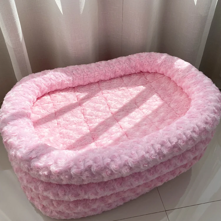 Small and medium-sized dogs in autumn and winter sunbathing pet dog mat pink circle velvet Bomei teddy kennel dog cage mat