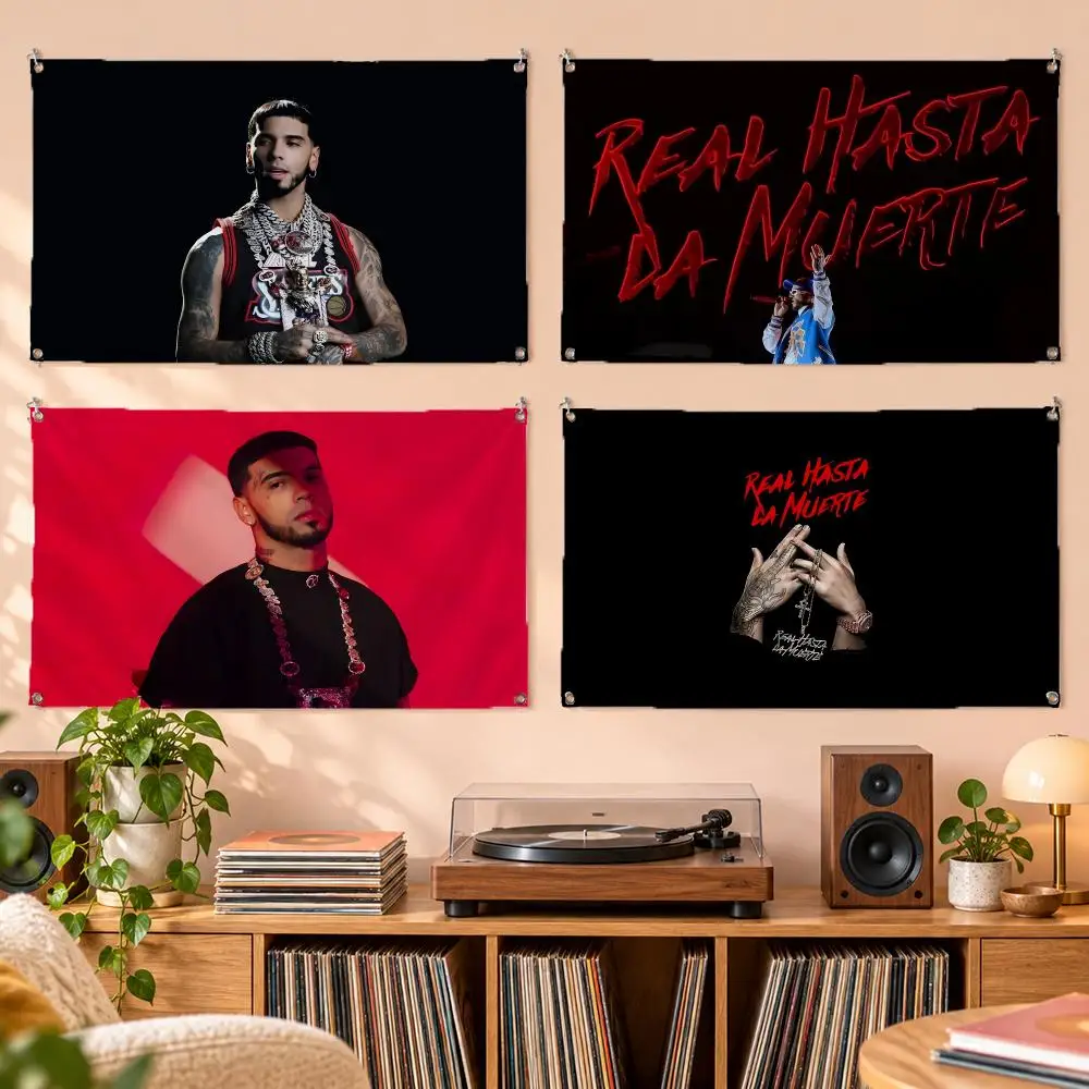 Rapper A-Anuel AA Real Hasta La Muerte 2 Flags No Hem Wall Banner Indoor Outdoor For Home Party Garden Decor