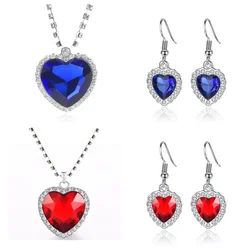 2026 New Titanic Blue Red Necklace+Earrings Ocean Heart Love Eternal Shining High End Jewelry Bridal Wedding Set