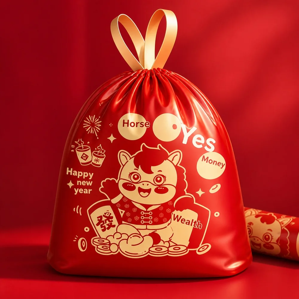 Trash Bags Red Printed Drawstring 1 Pack 50 Pcs for Home Kitchen Bathroom Office Waste Baskets Bin Liners and Daily Cleaning