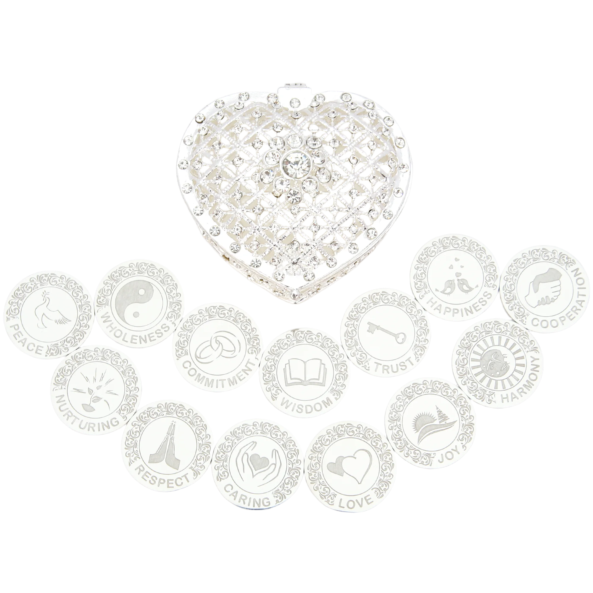 

Personalized 13 Words Wedding Arras Unity Coins Set with Heart Shaped Box, Custom Arras De Boda Catolica for Wedding Ceremony