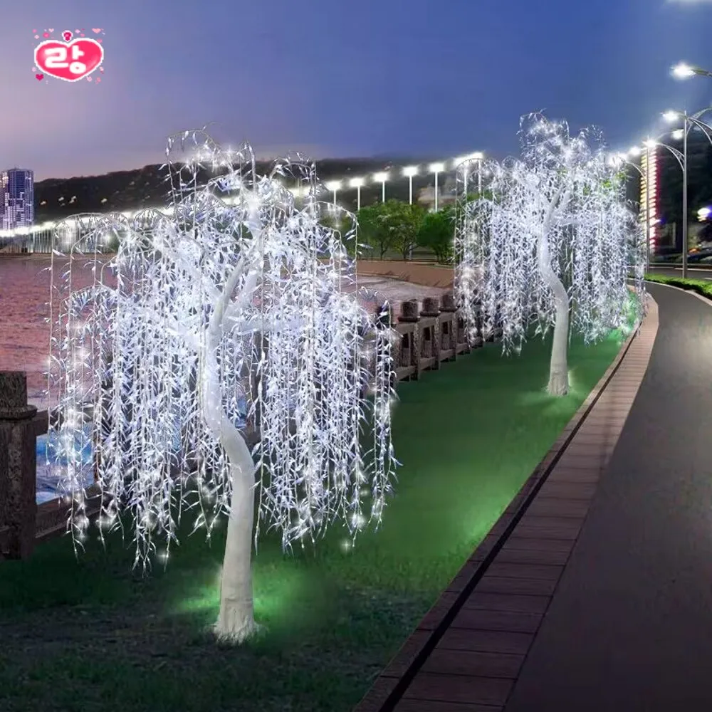 Saule Artificiel LED pour Décoration de Noël, Lumière d'Arbre Pleurant, Utilisation Extérieure, 5400 m, 11,5 Pieds, Recommandé, Imperméable, 3.5 Pièces