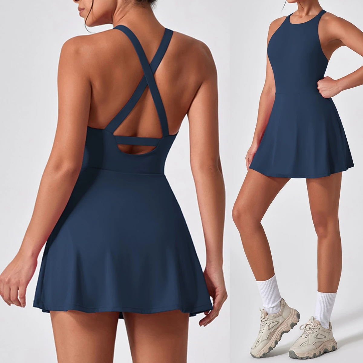 Women's sports beautiful back dress Removable chest cushion cushion breathable outdoor yoga tennis skirt tennis Golf dress
