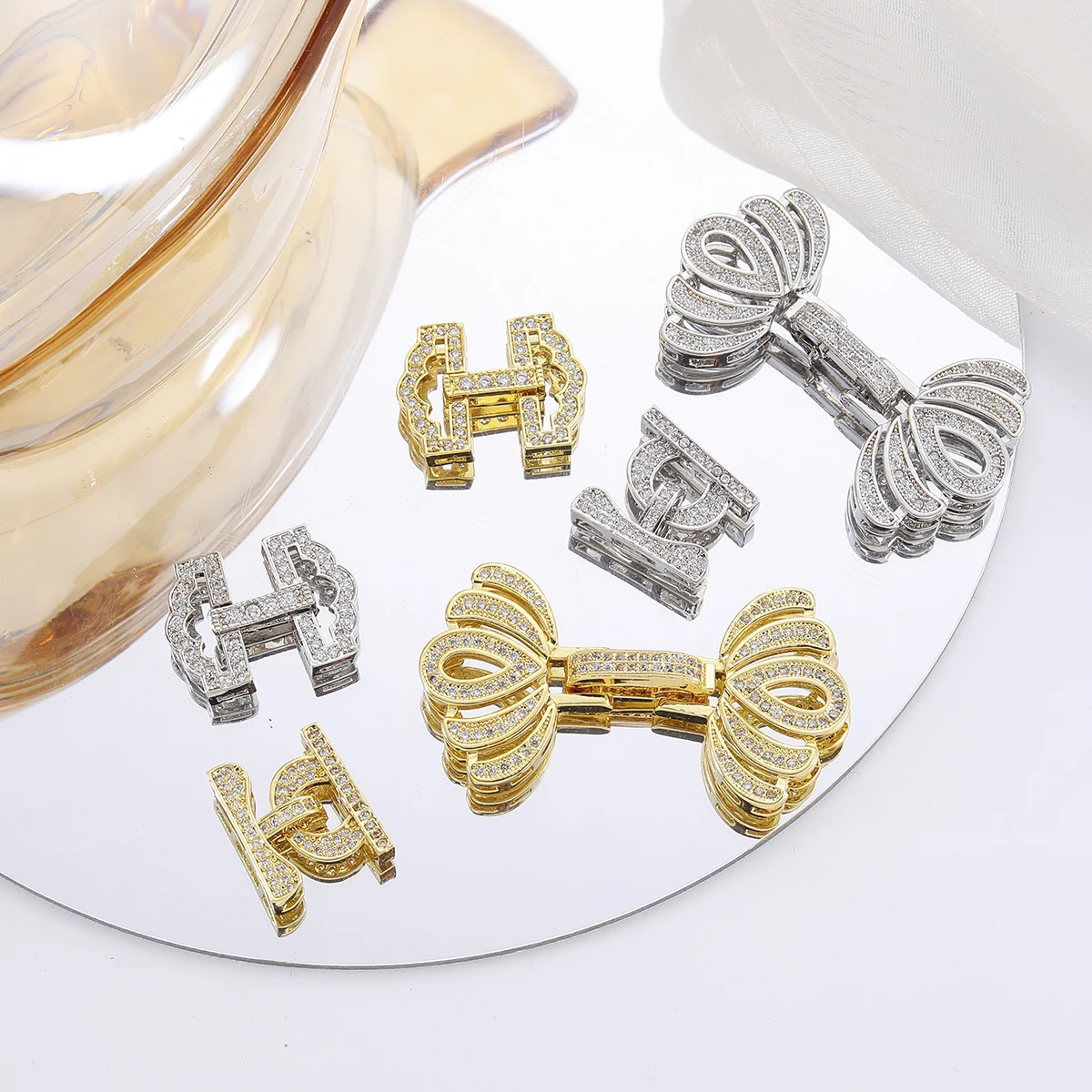 Juya Gold Clasps Fasteners for Bracelet Zirconia Copper Luxury Pearls Neckalce Accessories Needlework Beaded Findings Components