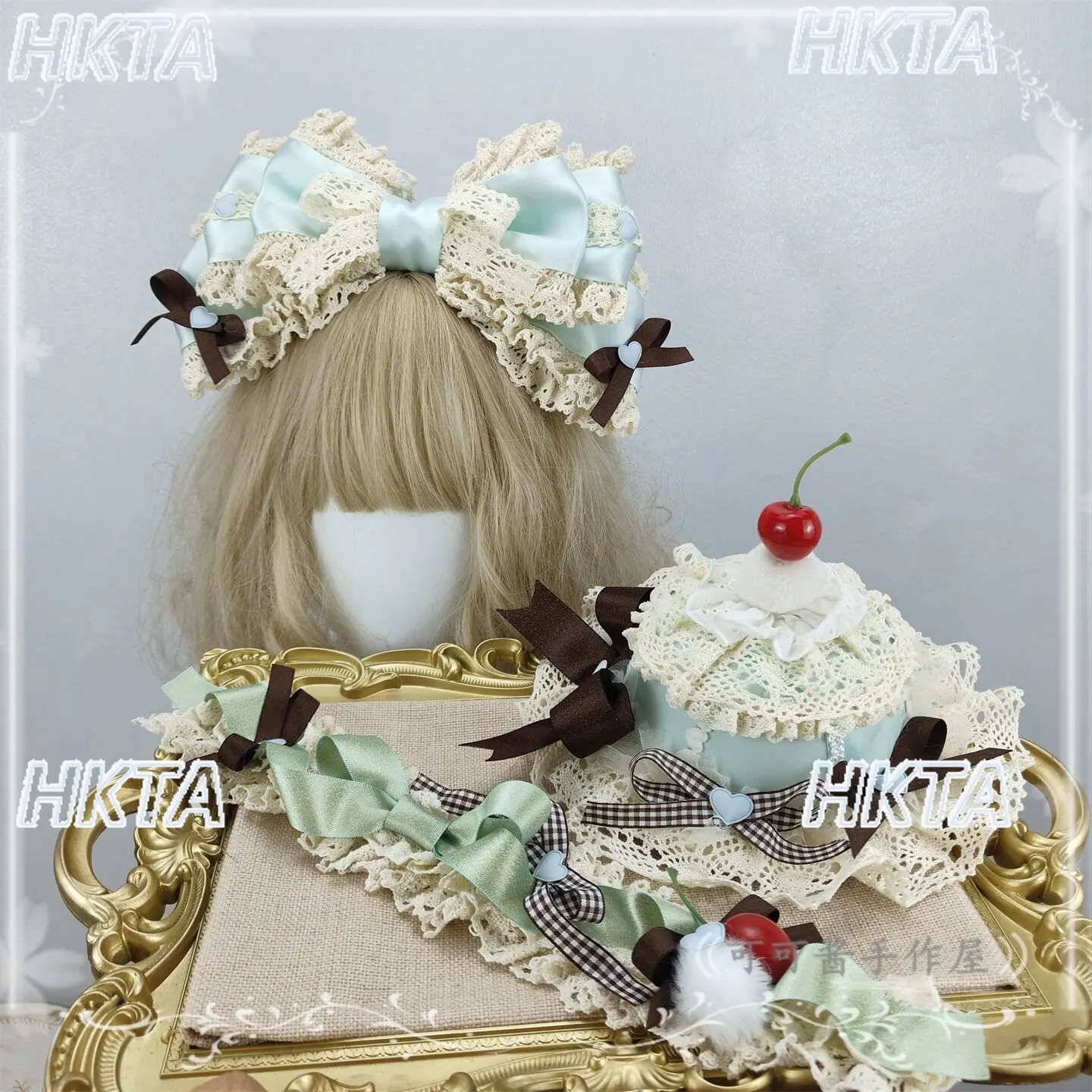 Kawaii cute lolita accessories cake clever hairpin mint chocolate color hair clips sweet cute birthday cosplay cake hairband