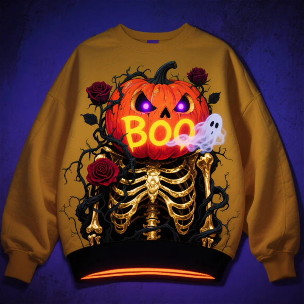 Halloween Terrifying Pumpkin Pattern Men's Hooded Sweatshirts Autumn Winter Long Sleeve 3D Printed Street Horror Hip Hop Hoodies