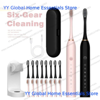 6-Gear Sonic Electric Toothbrush with 8 Brush Heads, USB Rechargeable & Waterproof for Effective Whitening & Cleaning.