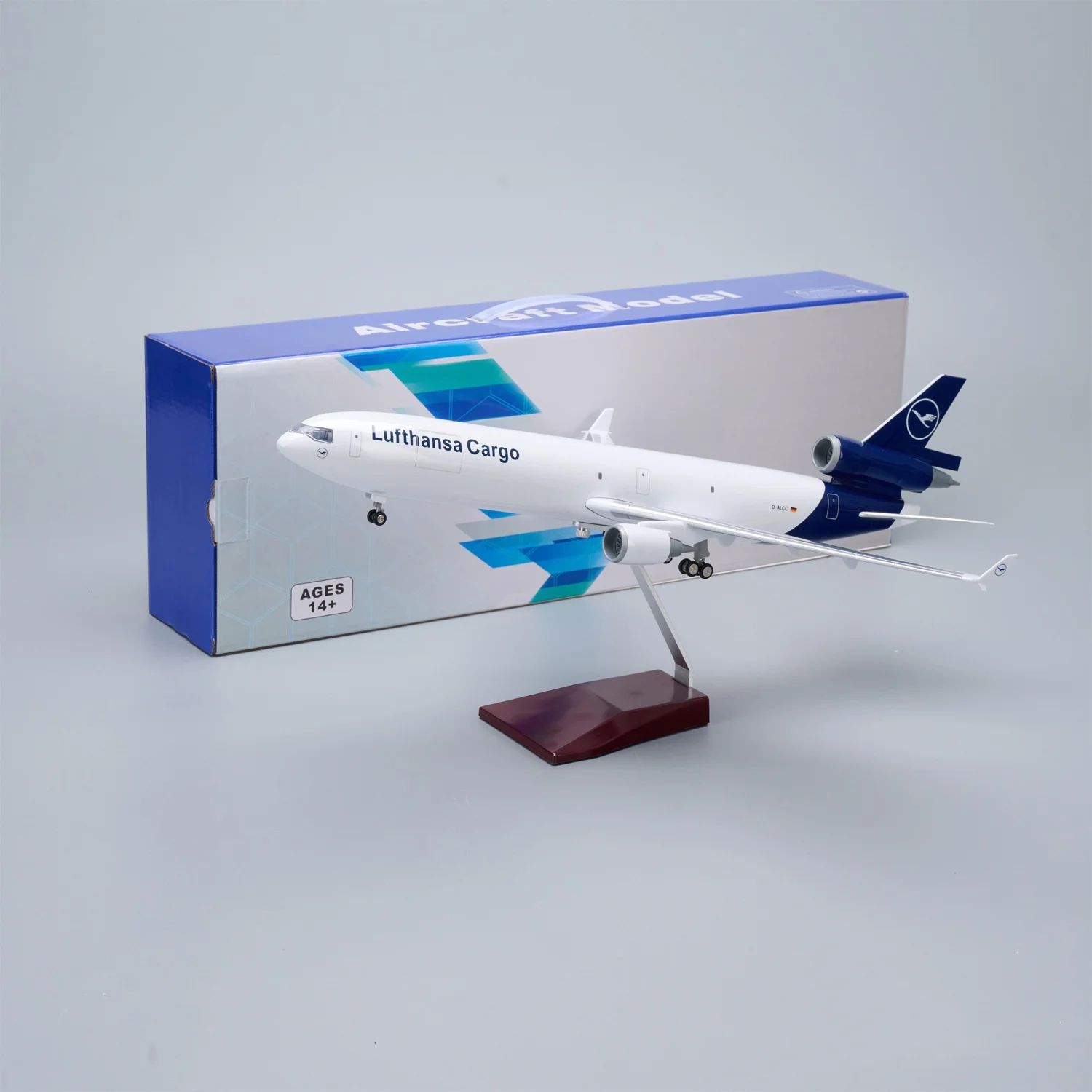 1/130 Scale Plane Lufthansa Md11 47cm Airplane Model Resin With Landing Gear Wheels Light(Touch Or Sound Control) Aviation Gift
