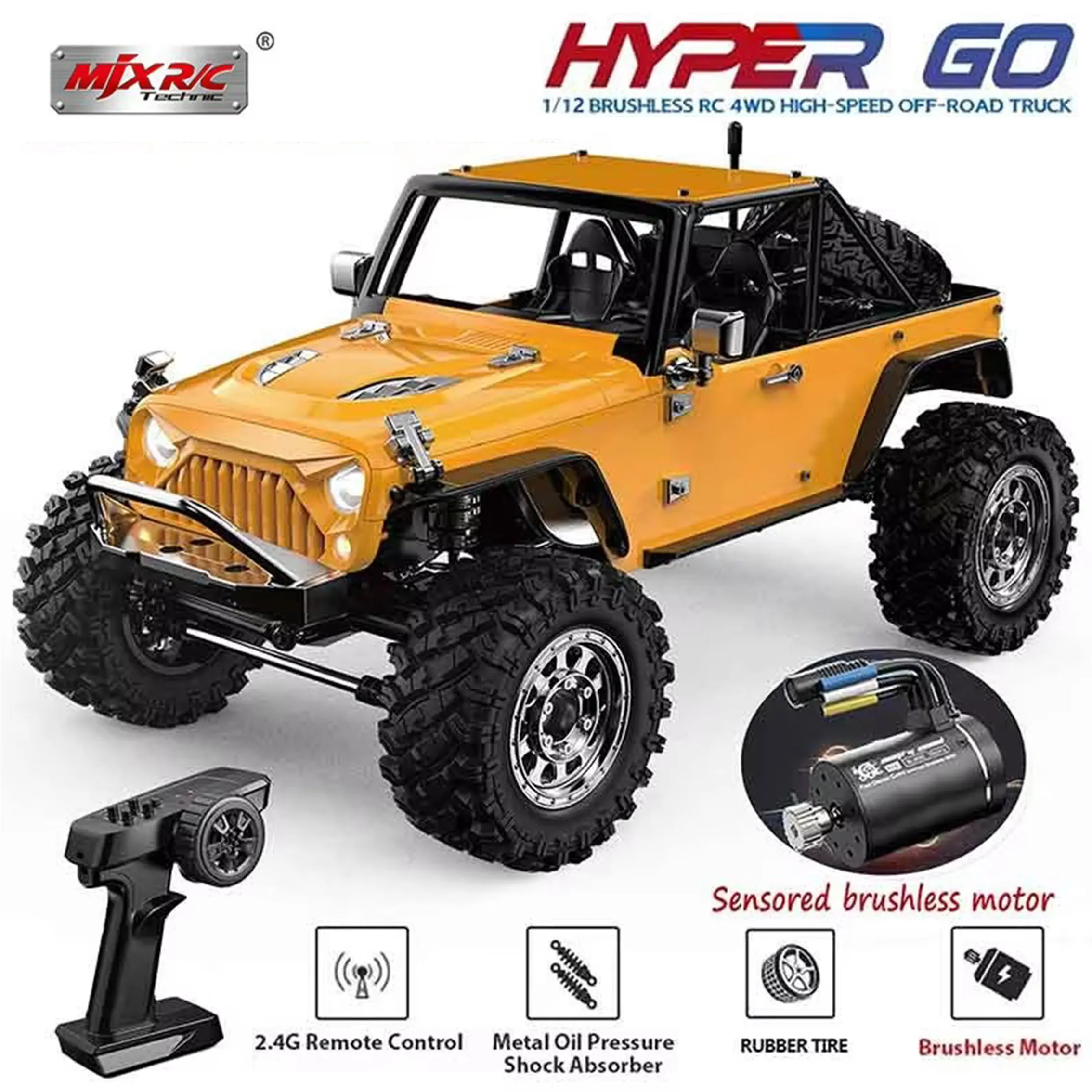 MJX Hyper Go H12Y+ 1/12 4WD RC Car Professional Off-Road Racing 12km/H Sensored Brushless Motor 2.4G Remote Control Cars Truck