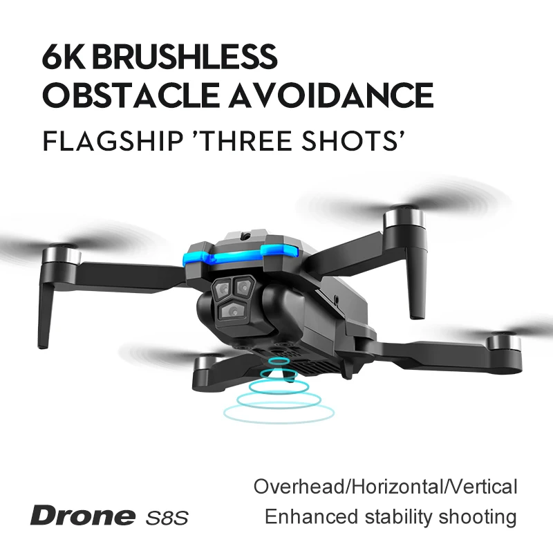Bezszczotkowy dron LS-S8S RC o przepływie optycznym 2,4G, 8K, trzy kamery 360 ° unikanie przeszkód WiFi tryb bezgłowy profesjonalny quadcopter