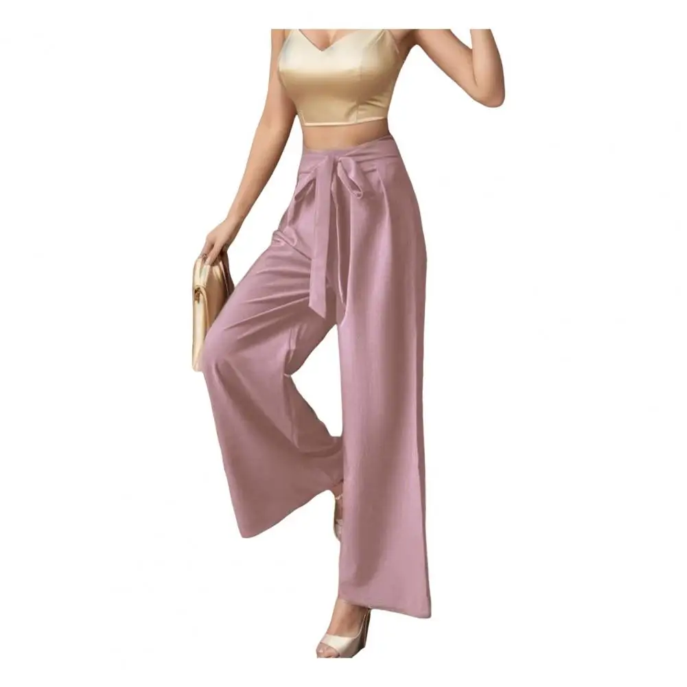 

Solid Color Loose Fit Trousers Stylish Lace-up Women's Casual Pants High Waist Wide Leg Trousers for Commuting Daily Wear Loose