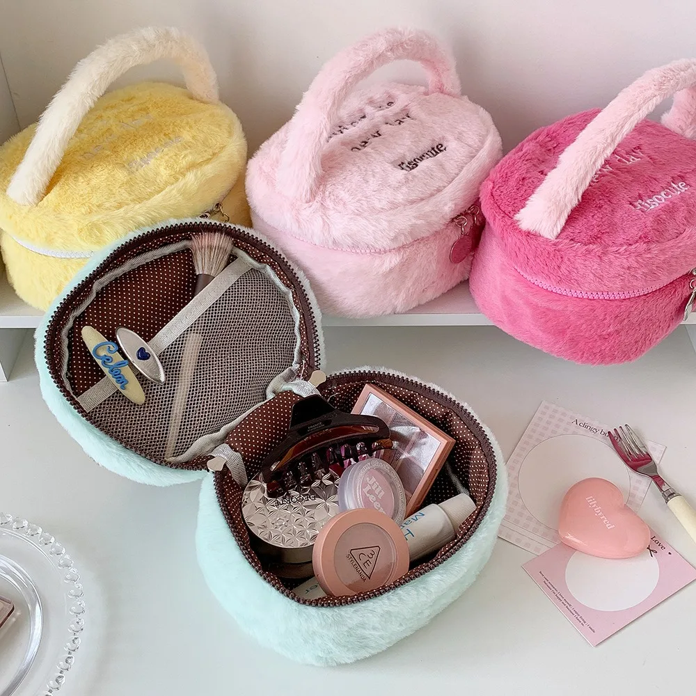 ins wind dopamine plush cosmetic bag large capacity skin care product storage bag high value travel portable handbag