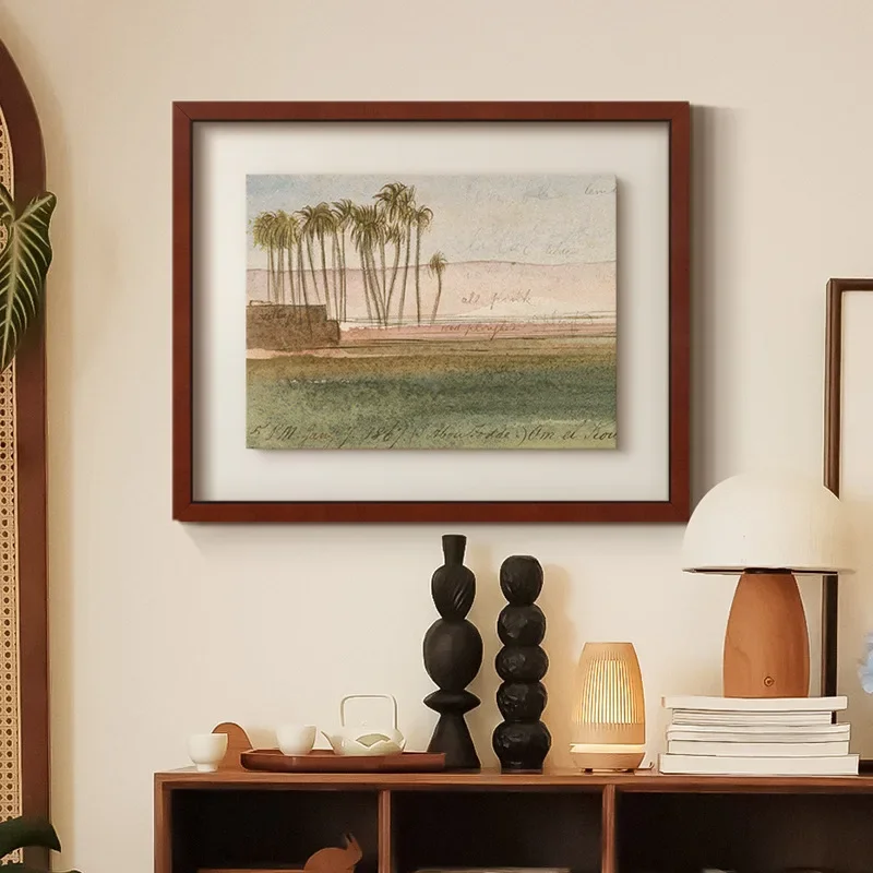 Watercolor landscape hanging painting French antique style living room entrance three-dimensional mounted retro  painting