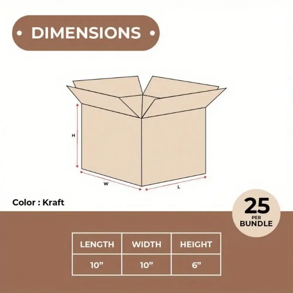 Гофрированные коробки 10 x 10 x 6 дюймов ECT-32, коричневые транспортировочные коробки, 25 шт./пучок
