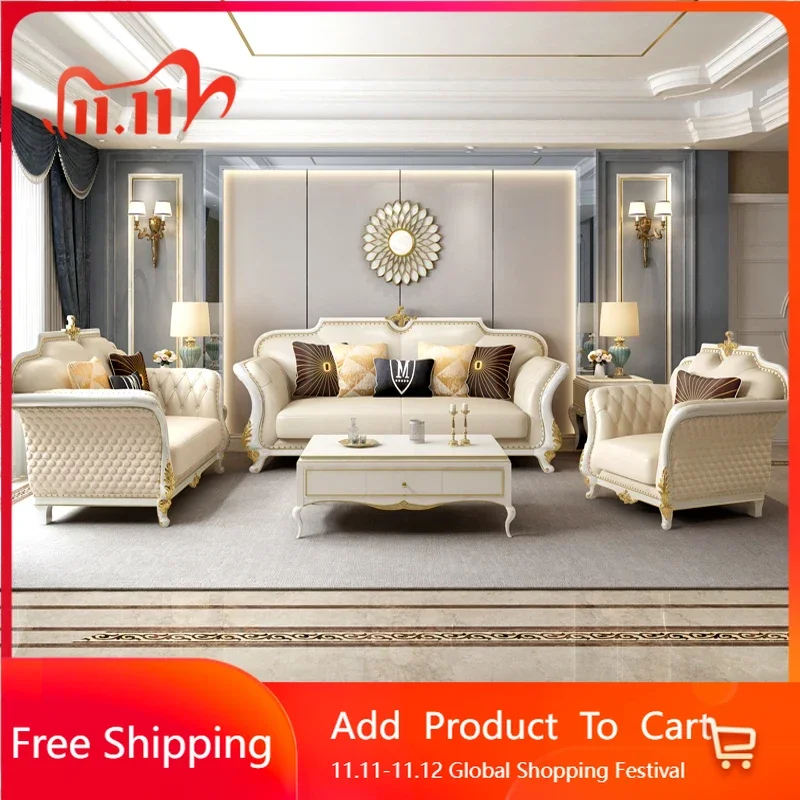 

Compact American Light Leather Sofa Desk Combination Luxury European Solid Wood Sofa Cosmetics Balcony Divano Trendy Furniture