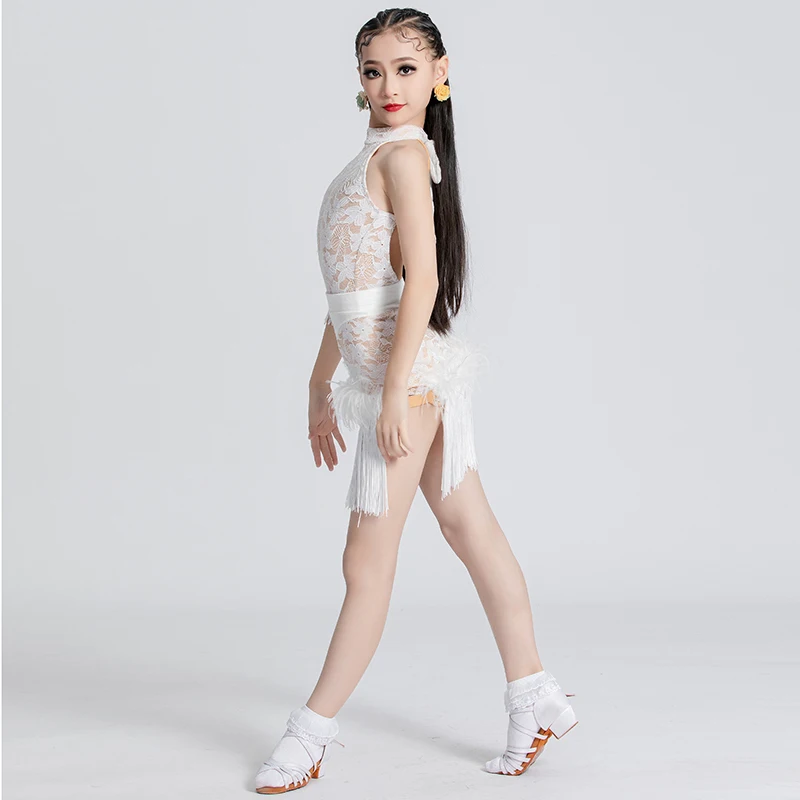 

UK Latin Dance Dress - Girls' White Fringe Two-Piece Practice & Competition Set, New Style Trendy Premium Dance Skirt Outfit