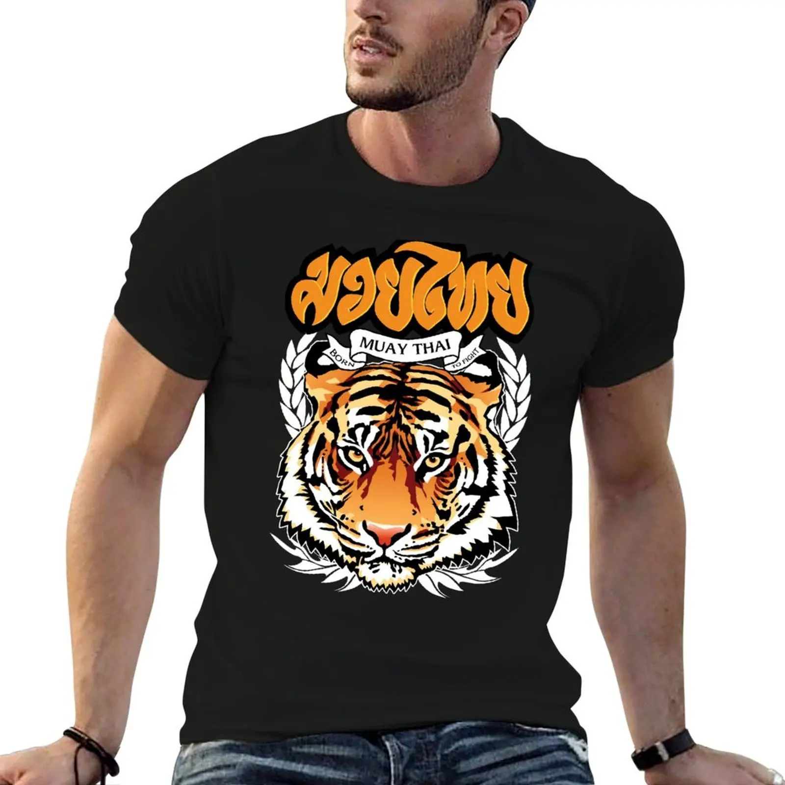 Muay Thai Tiger Born to Fight T-Shirt Lightweight Print T-Shirt