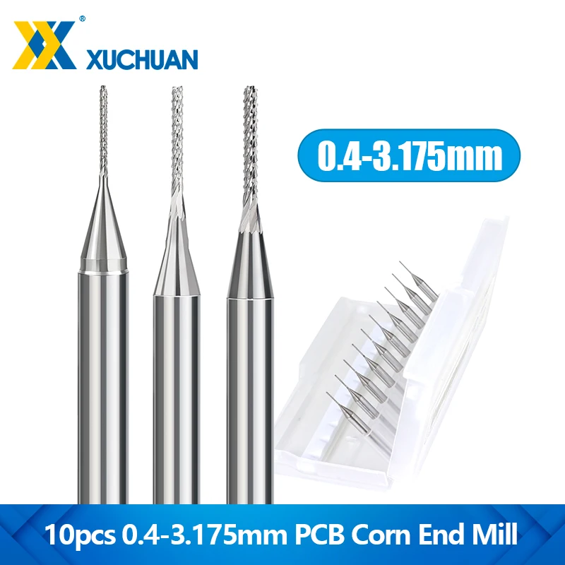 

0.5-3.175mm PCB Milling Cutter 10pcs Carbide Corn End Mill Titanium Nano Blue Coated CNC Router Bit for PCB Machine Milling Tool