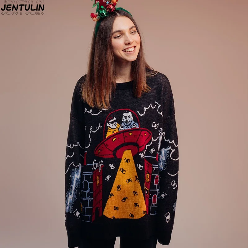 Y2k Hip Hop Streetwear Vintage Halloween EMO Harajuku Knitted Sweater Pullover Loose Retro Long sleeve Top Womens Winter Sweater