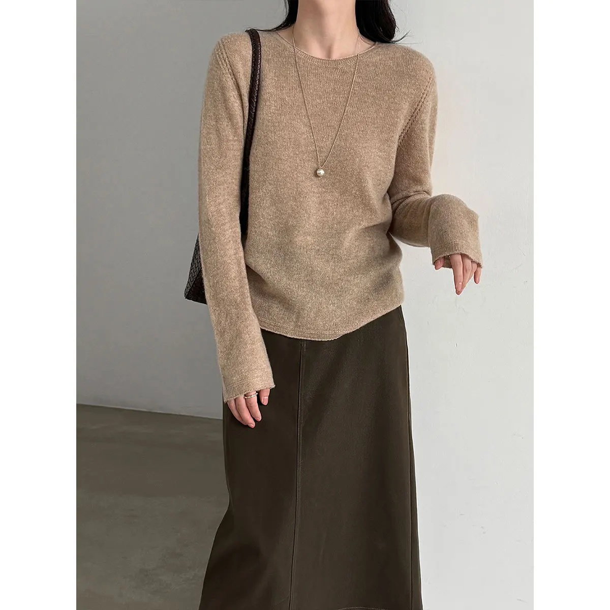 Women Autumn 96.5% Wool 3.5% Cashmere Blending Long Sleeve Knit Soft Pink Pullovers Women Tops Sweater Blusas Roupa Feminina